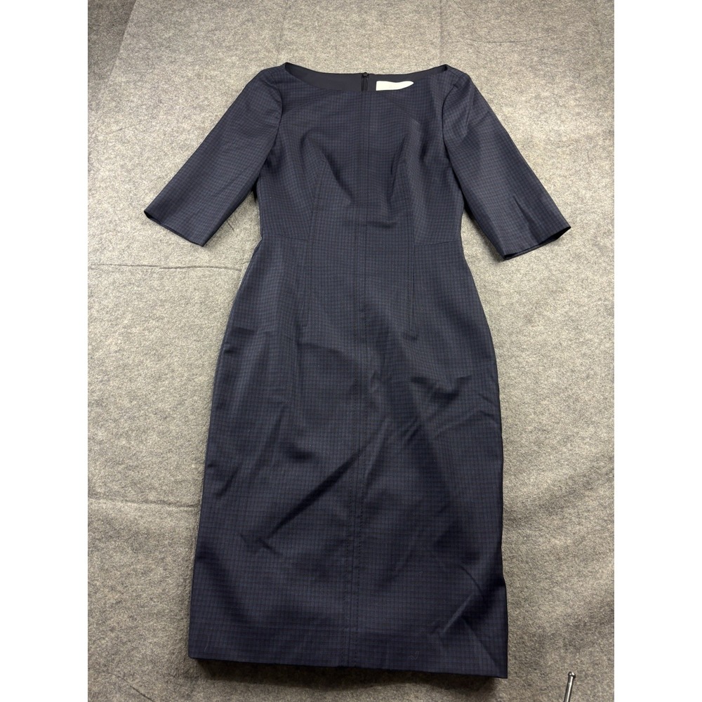 BOSS Hugo Boss Womens 0 Check Plaid 100% Wool Stretch 3/4 Sheath Dress Old Money